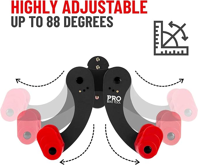 PRO BIKE TOOL Bike Wall Mount - Adjustable Hanging Arms Horizontal Bike Rack - For Almost Every Bike - Bike Wall Hanger with Durable Metal Construction - Black/Red - Set of 2
