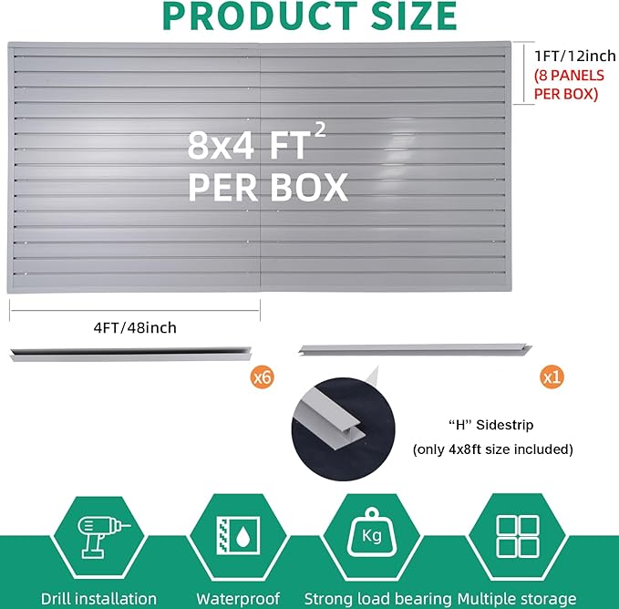 Slat Wall Paneling Garage Slat Wall Storage Systems Organizer Grey Slatwall 4x8 ft Garage Tool Mount Garden, PVC Wallpanel Storage & Organization Products