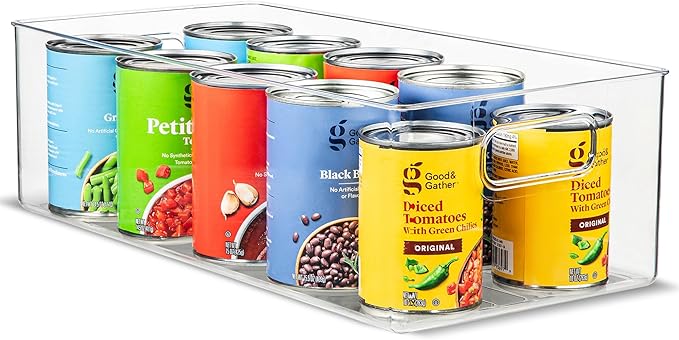 primebox Plastic Food Storage Clear Container Bin with Handles for Organizing Kitchen, Pantry, Refrigerator, Freezer, Pantry, Cabinet, Closet, Bathroom. 16”x8”x5”
