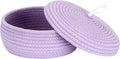 Sea Team Round Cotton Rope Storage Basket with Lid, Decorative Woven Storage Bin, Pot, Caddy, Organizer, Container for Snacks, Towels, Plants, 10 x 4.5 Inches (Small, Shallow, Lavender)