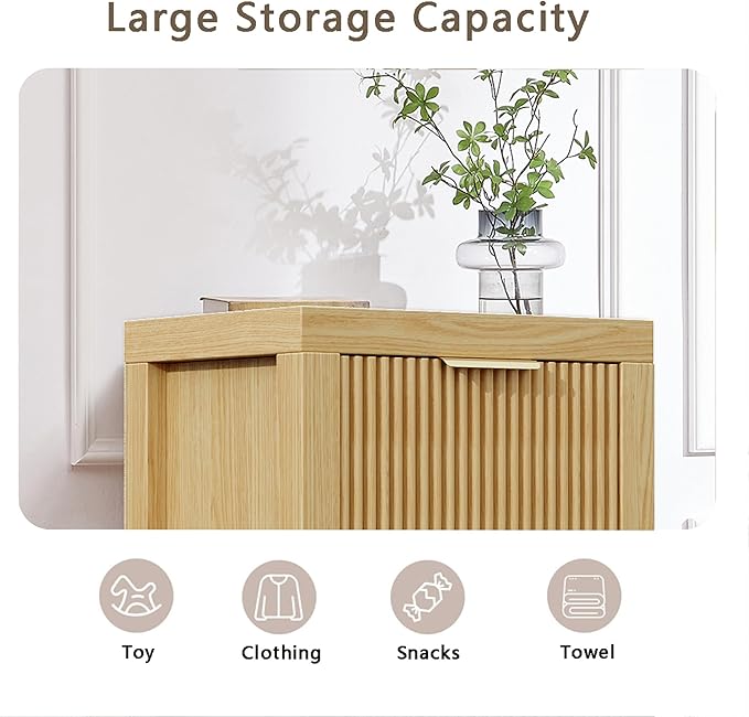 Modern 12-Drawer Solid Wood Dresser with Fluted Front & Gold Handles, Multifunctional Tall Storage Chest, for Hallway, Entryway, Natural X3