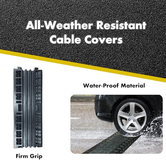 Kable Kontrol Drop Over Floor Cord Cover – 40” Inch Long 3 Channel Cable or Wire Protector – 10 Pcs Bulk Pack - Rubber Ramp for Indoor and Outdoor Use – Black