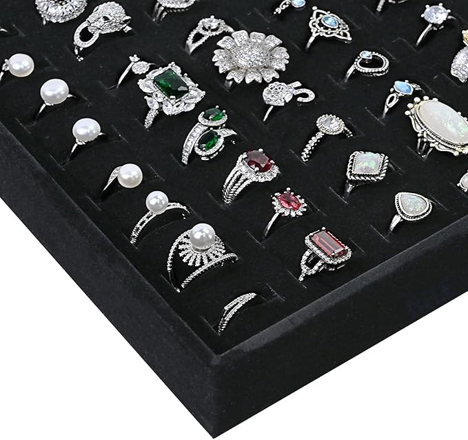MOOCA 2 Pcs Set 100 Slots Ring Tray Display, Slotted Ring Showcase Display Jewelry Organizer Stand, Jewelry Holder for Showcase for Home Trade Show, Black Velvet