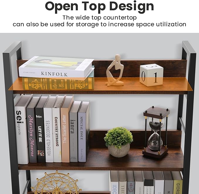 Himimi Bookshelf, Industrial Wood Bookshelves and Bookcases, Ladder Shelf 5 Tier with Metal Frame for Living Room, Bedroom, Kitchen, Home Office, Rustics Brown