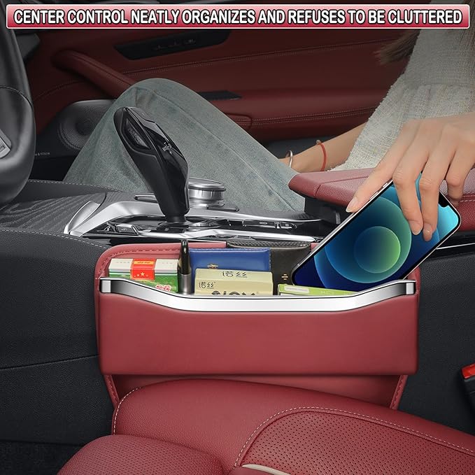 HOLDCY Car Seat Gap Filler Organizer - Leather Console Side Pocket Seat Storage - Stylish and Practical Car Accessories for Cars,SUV,Truck (Red - 1 Pack)