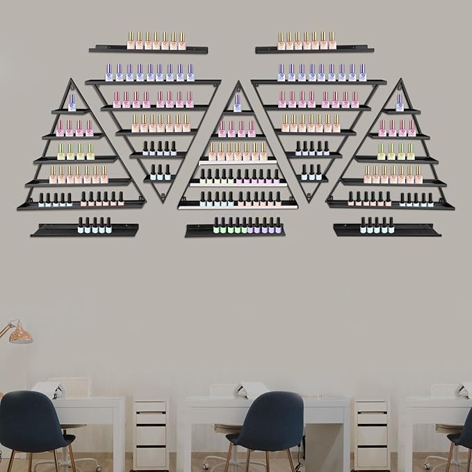 10PCS Black Triangular Nail Polish Racks, 5 Tiers Wall-Mounted Cosmetic Display Rack Nail Polish Racks Lipstick Perfume Wall Shelf Essential Oil Organizers for Home Spa Nail Salon Shop