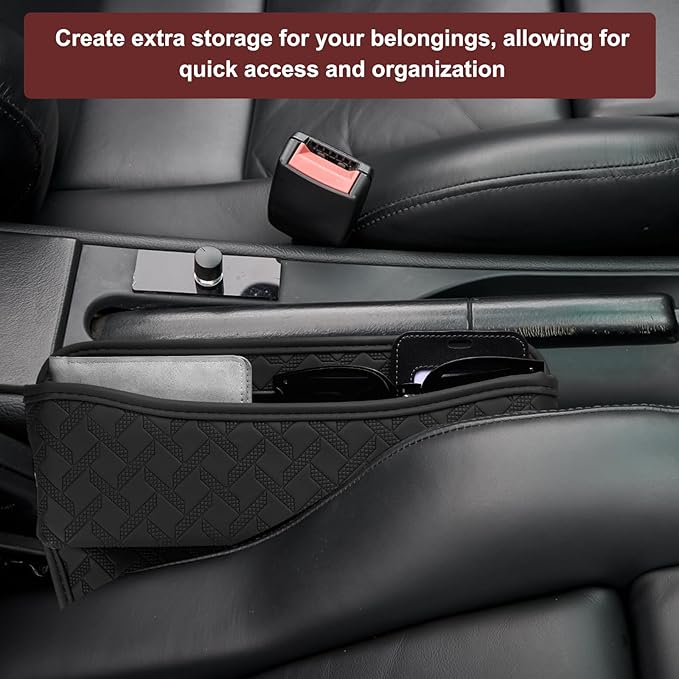 HARFINGTON 2pcs Car Seat Gap Filler Organizer 11.5 x 8 x 2.1 Inch Leather Universal Car Organizer Storage Box Between Seat and Console for Phone Sunglasses Keys, Orange