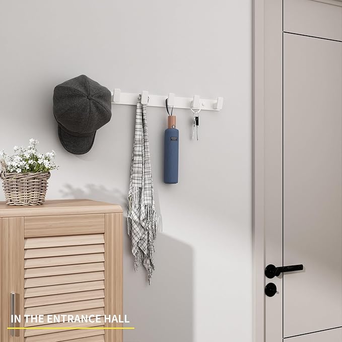 Coat Hook Wall Rack Hanger - White Coat Rack with 6 Hooks Wall Hooks for Hanging Hat Key Bag Towel Wall Mount Coat Holder