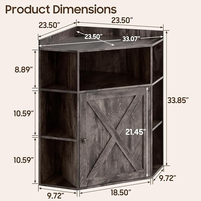 Corner Storage Cabinet, Farmhouse Corner Bookshelf with Storage 6-Cubby Wooden Cabinet with USB Ports and Outlets Industrial Organizer for Small Space, Study, Playroom, Living Room
