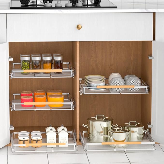 Pull Out Drawer Cabinet Organizer, Expandable Slide Out Storage Shelves - Heavy Duty, Durable and Smooth Slide-Out, 16.3"~26.3" Wide x 17.3" Deep, 1 Pack