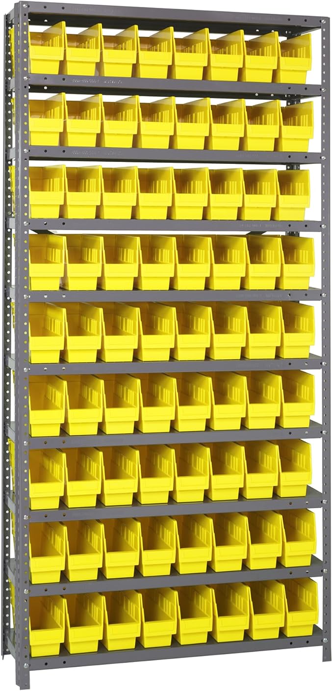Quantum Storage Systems 1875-203YL Store More Steel Shelving Unit with 6" Shelf Bins, 18" D x 36" W x 75" H, Yellow
