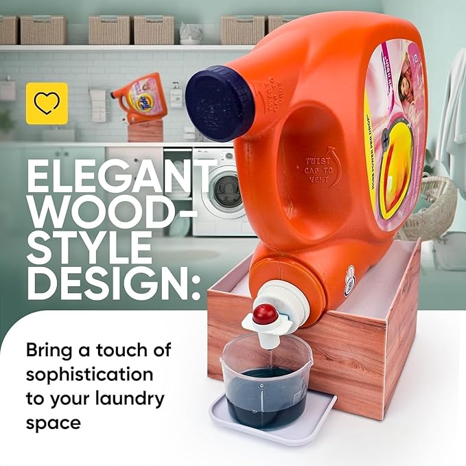 Skywin TidyFriend No-Spill Wood Liquid Laundry Detergent Dispenser Holder, Laundry Soap Dispenser Holder with Drip Tray for Laundry Room Organization