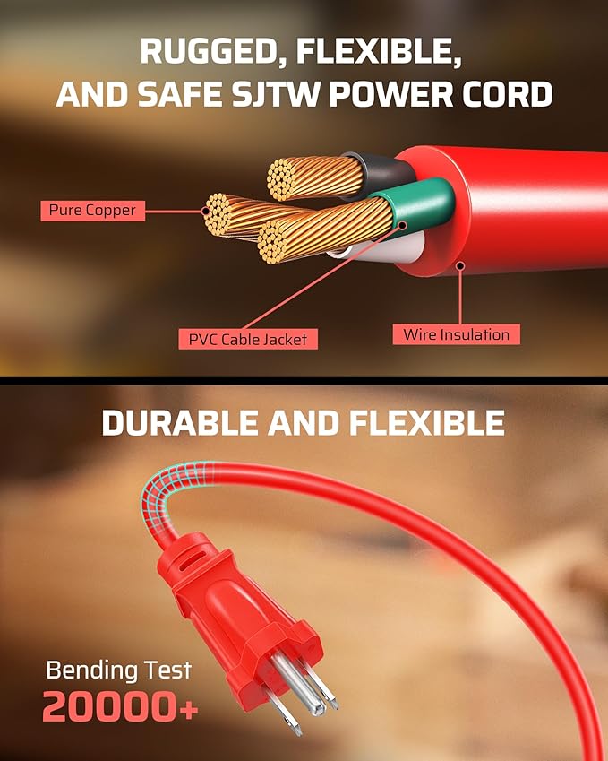 DEWENWILS Cord Reel with 4 Power Outlets, 2-USB Ports(3.4A Fast Charge), 25FT Retractable Extension Cord Reel, Heavy Duty SJTW 16/3 Cable, 13A Circuit Breaker, Hand Wind, UL Listed