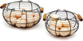 CVHOMEDECO. Round Wire Egg Baskets Rustic Fruit Baskets with Wooden Handles Primitives Vintage Gathering Basket. Rusty, Set of 2