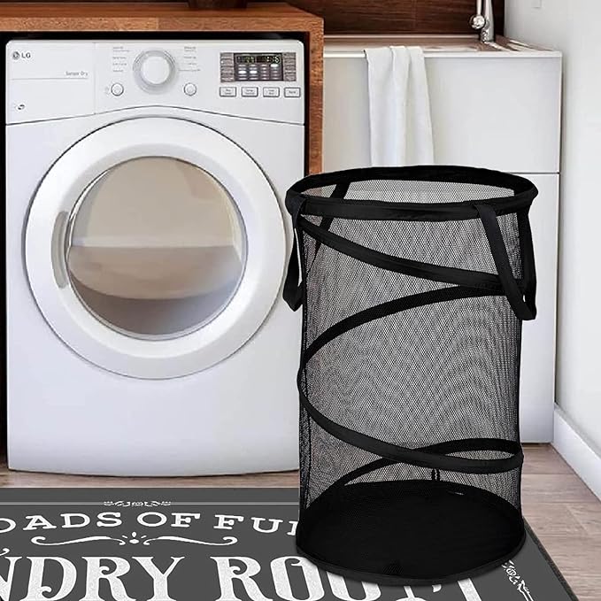 BATTOO 2 Pack Large Collapsible Laundry Basket Foldable Mesh Pop Up Hamper with Handles for Laundry Room, Bathroom, Kids Room, College Dorm, Travel, Storage Organizer Black+White