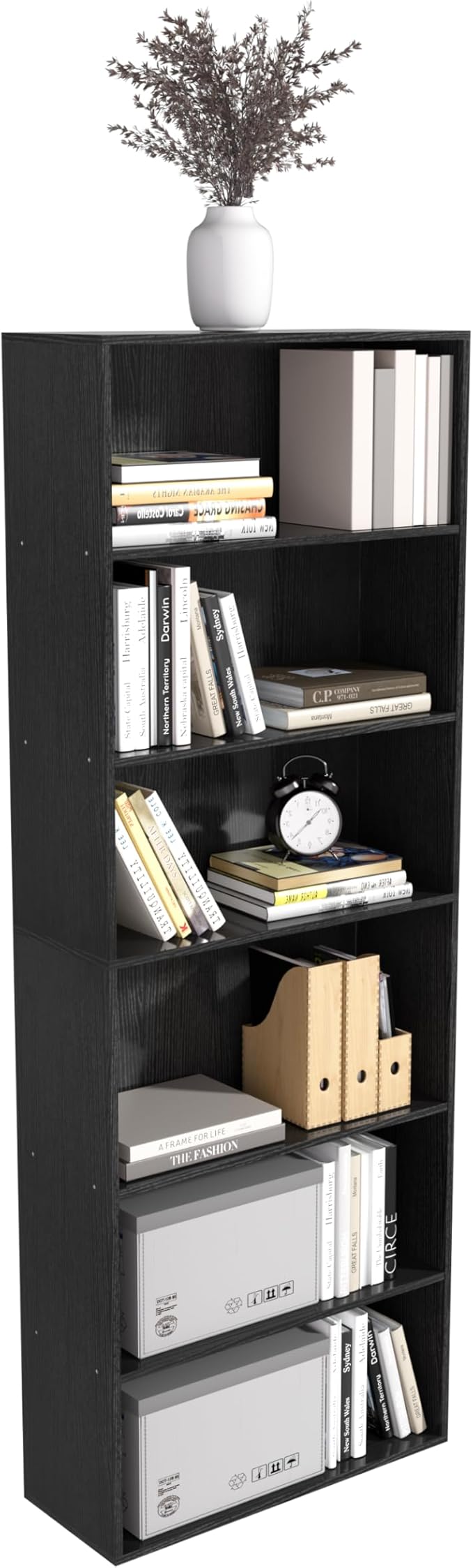 Wooden 6 Tier Book Shelf, 6 Cube Storage Organizer,6 Tier Low Bookcase Storage Display Organizer, 64 Inch Versatile Cubes Shelf and Cubby Unit for Any Space (Black, 6 Cube-W(23.6inch)