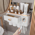 iHave Toothbrush Holders for Bathrooms - Upgrade Wall Mounted Toothbrush Holder with Toothpaste Dispenser - 3 Cups, Large Capacity Tray - Bathroom Accessories & Bathroom Storage