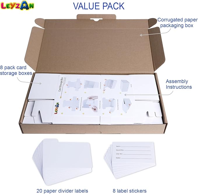 Trading-Card Storage Box, 8-Pack • 600 Count Corrugated Cardboard Storage with dividers & labels for TCG/Magic/Mtg storage and Collection, 10.4 INCH Horizontal
