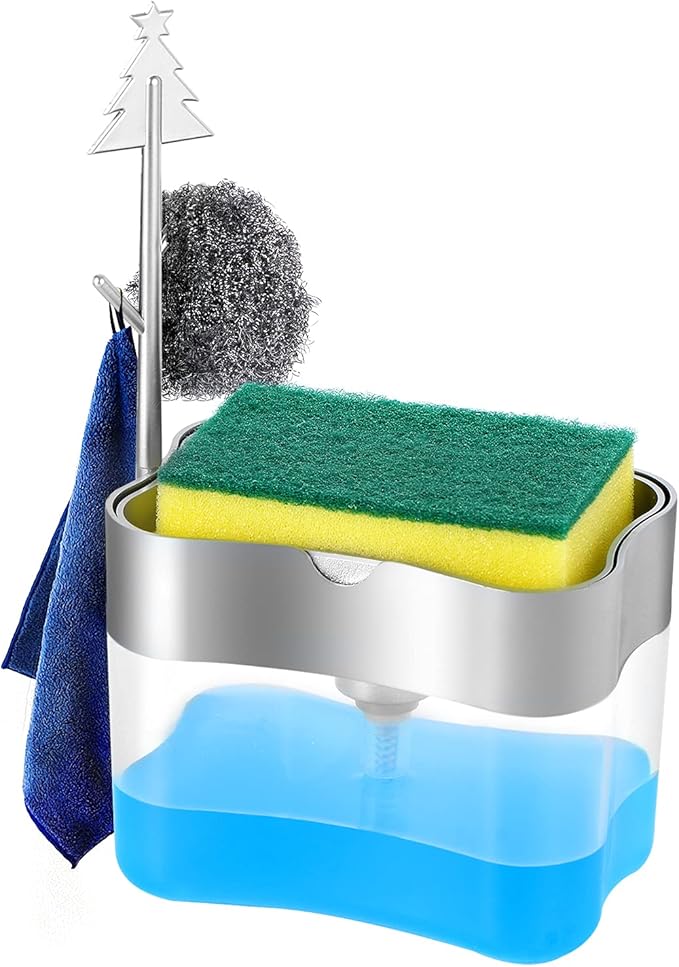 New 2025 Version soap Dispenser with Added Features - Premium Quality Dish Soap Dispenser - Countertop Kitchen Soap Dispenser, Sink Dish Washing 13 Ounces (Sponge Included)