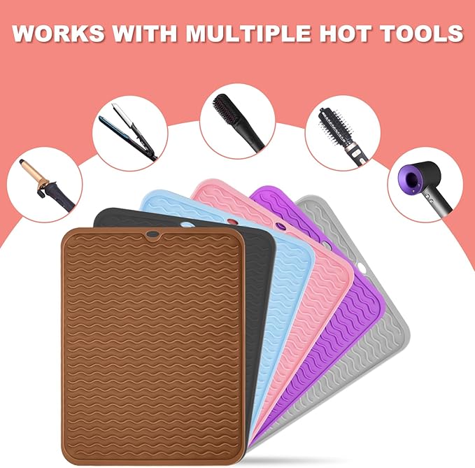 Oversize Silicone Heat Resistant Mat for Curling Irons, Hair Straighteners, Flat Irons and Hot Hair Styling Tools, Portable Wrap Pad Cover for Vanity, Travel, Salon(14.2" x 11.0")