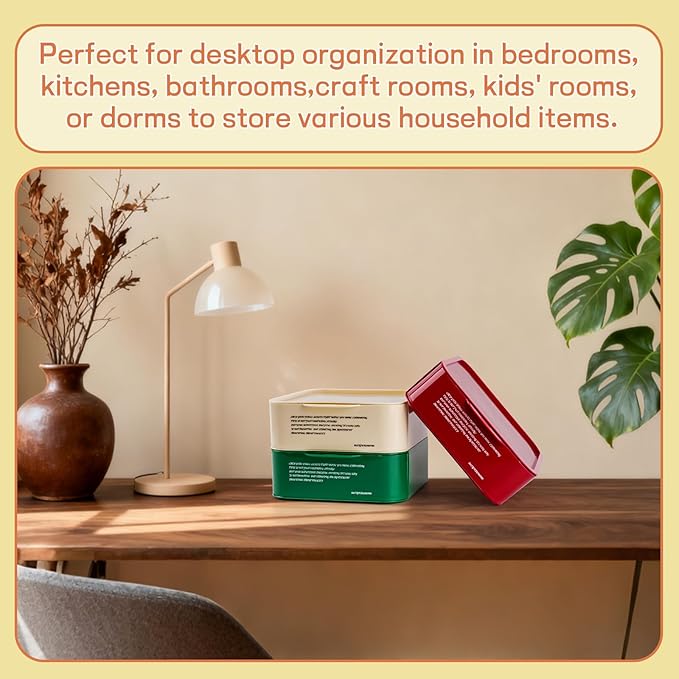 3-Pack Stackable Drawer Desktop Organizer, Multifunctional Plastic Storage Box, Suitable for Storing Office Supplies, Cosmetics, Crafts, and for Desk & Countertop Organization (Red,Green,White)