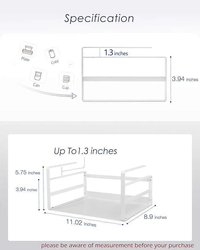 Nxconsu 2Pack Under Shelf Storage Basket Organizer Hanging Holder for Cabinet Pantry Kitchen Cupboard Desk Counter Bookshelf Organization Add-on Space Saver Heavy Duty Slide-in White Small