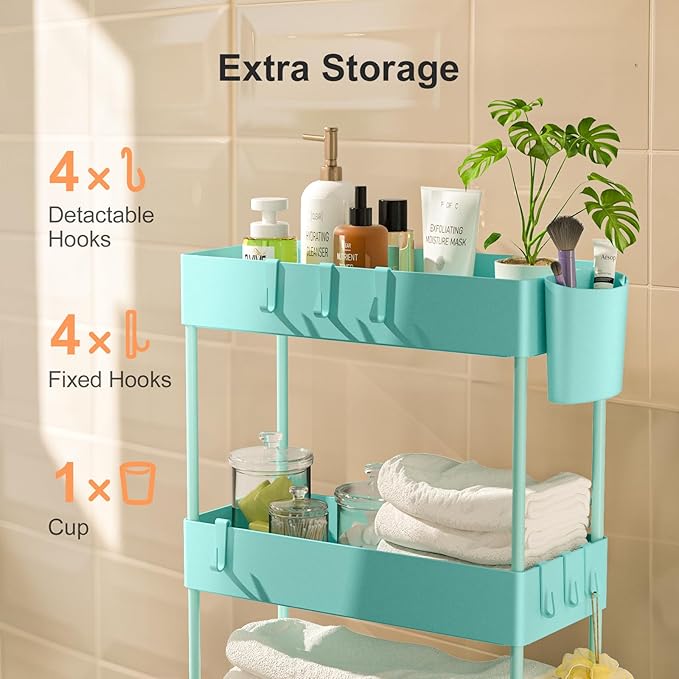 Pipishell Slim Storage Cart with Wheels, Bathroom Cart Organizer Bathroom Storage Small, Rolling Cart for Bathroom, Laundry Room, Kitchen, Narrow Space, Black PIUC04