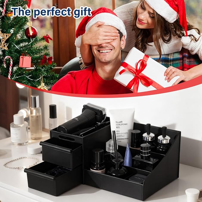 Cologne Organizer for Men, Perfume Stand, Bathroom Countertop Storage Shelf, Dresser Organizer Counter, Brush Holder, Bedroom Counter Storage Trays, Gifts for Men(Black)