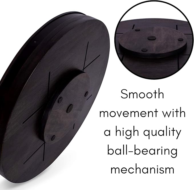 BIRDROCK HOME Wooden Lazy Susan Turntable - Spice Rack Organizer for Kitchen Table, Dining, Pantry and Countertop - Rotating Tray for Condiments - with Burnished Iron Accents - 18" Large, Black