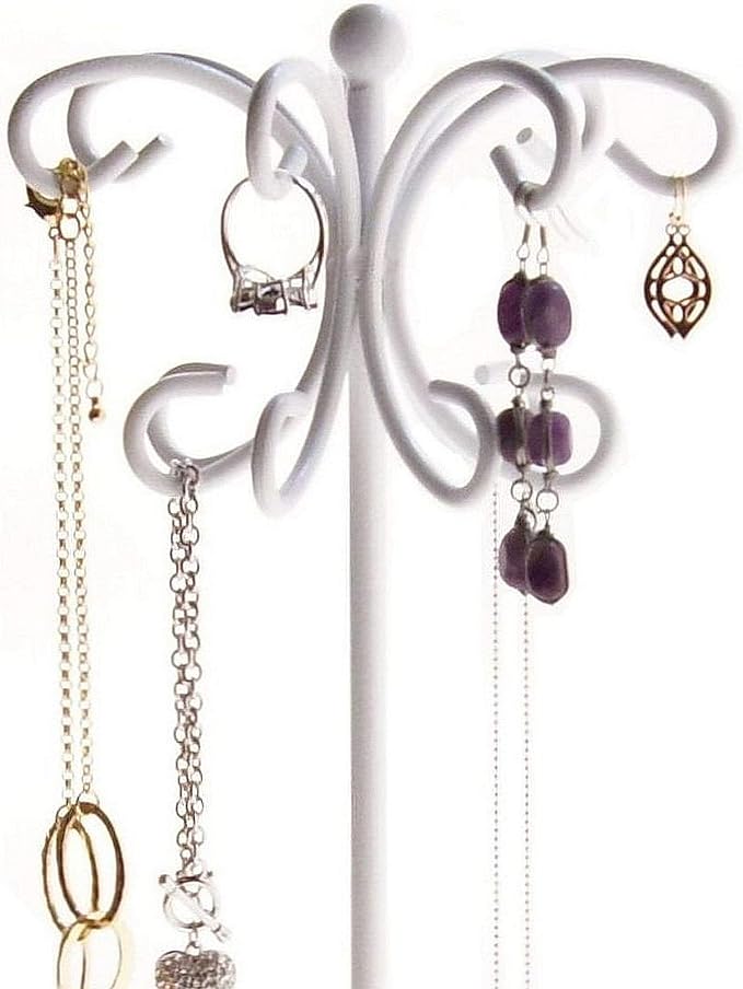 Angelynn's Sturdy Long Necklace Holder Organizer Tall Tabletop Pendant Display Stand, Freestanding Jewelry Tree, Ava White 6" Wide x 16 1/2" Tall