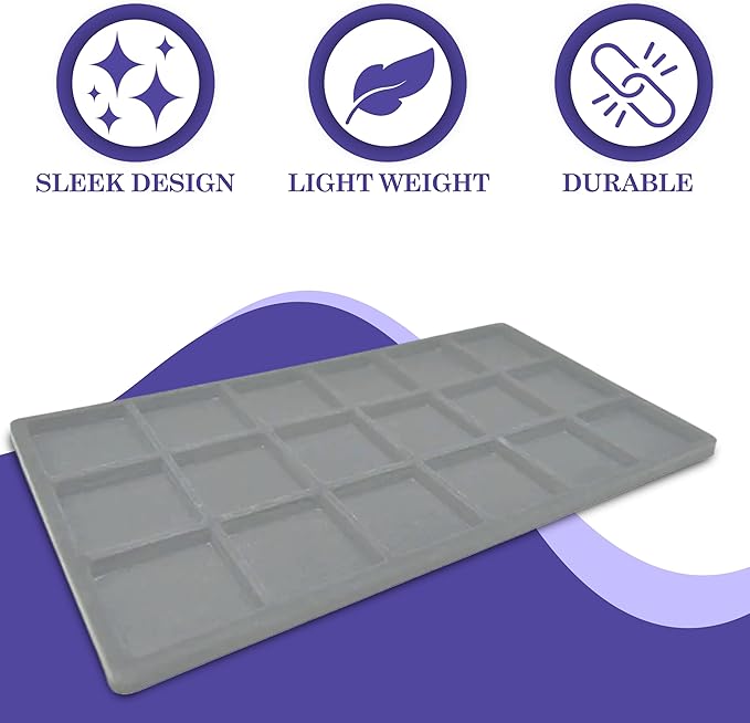 Novel Box 5 Pack 18-Slot Gray Liner Jewelry Storage Tray Inserts 14.75x8.25x1 Inches - Jewelry Organizer Pad for Drawers & Store Displays - Jewelry Display Pads for Rings Earrings & Pendants