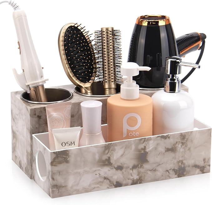 Marble Hair Tool Organizer - Bathroom Vanity Storage for Hot Tools, Hair Dryer, Curling Iron, Flat Iron & Straightener