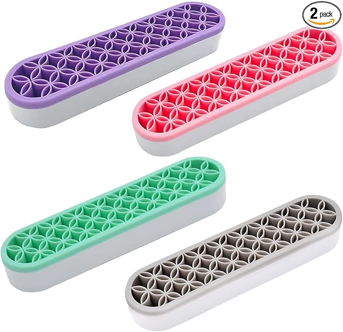 4 PCS Multi-Purpose Cosmetic Storage Box, Desktop Organizers Silicone Make Up Brush Storage Stand Desktop Storage Box for Brush,Eyeliner Pencil,Painting Brush(Green/Pink/Grey/Purple)