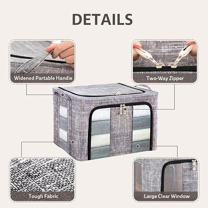 Clothes Storage Bins 50x40x33cm, 66L Waterproof Foldable Fabric Container, Ideal for Bedroom, Closet, Apartment, Home, Bed Sheets, Comforters, Toys, Garments