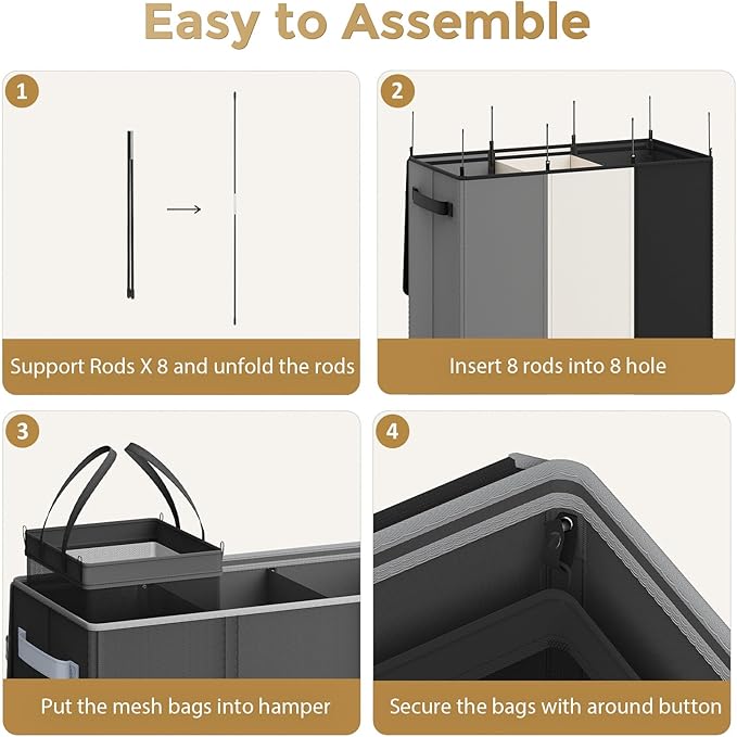 180L Laundry Hamper 3 Section, Large Laundry Basket with Lid, Laundry Basket Organizer with Handles, Black Divided Laundry Baskets, Clothes Hampers for Laundry, Bedroom, Bathroom