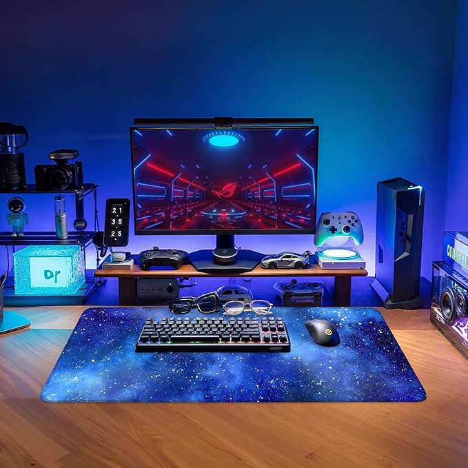 Starry Sky Gaming Mouse Pad 31.5"x11.8"Desk Mat Anti-Slip Rubber Base & Durable Stitched Edges for Gamers Smooth Mouse Writing Surface for Desk Office/Home