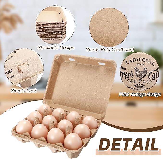 Zhanmai 50 Pcs Natural Paper Pulp Egg Cartons Blank Bulk 12 Count Dozen Vintage Classical 3 x 4 Style Square Chicken Cardboard Egg Tray Holder for Family Farm Market Storing(Classic)