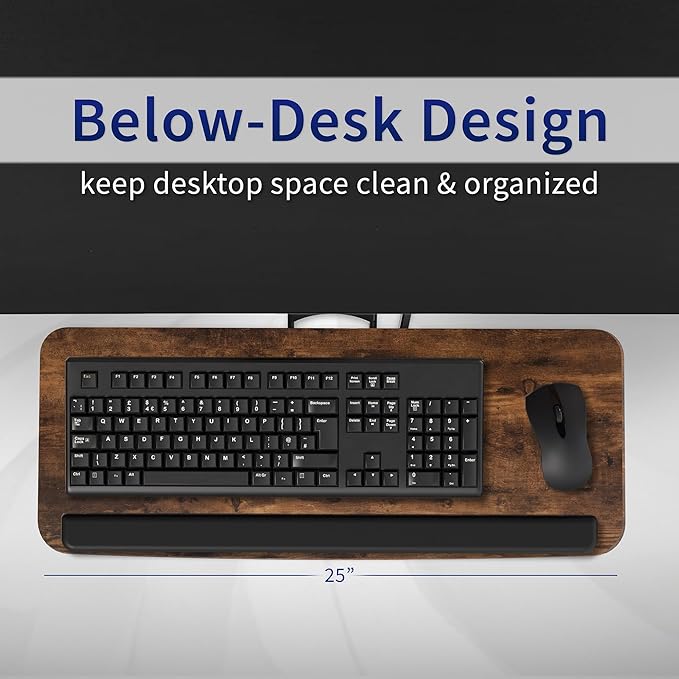 VIVO Adjustable Computer Keyboard and Mouse Platform Tray, Ergonomic Under Table Desk Mount Drawer Underdesk Shelf, Rustic Vintage Brown, MOUNT-KB03N