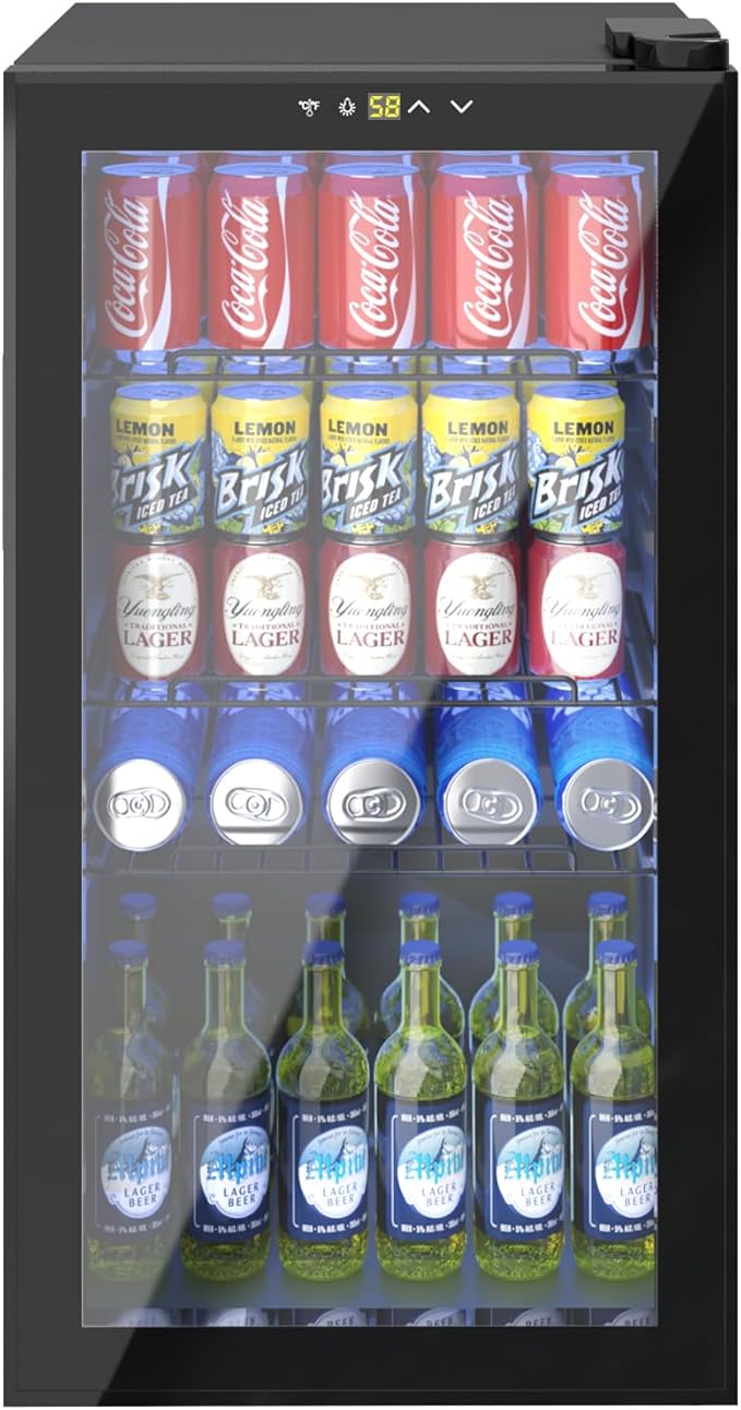 Beverage Refrigerator, 3.2 Cu.ft Mini Fridge with Glass Door, Adjustable Digital Temperature Control for Soda, Beer, Wine for Home, Office or Bar