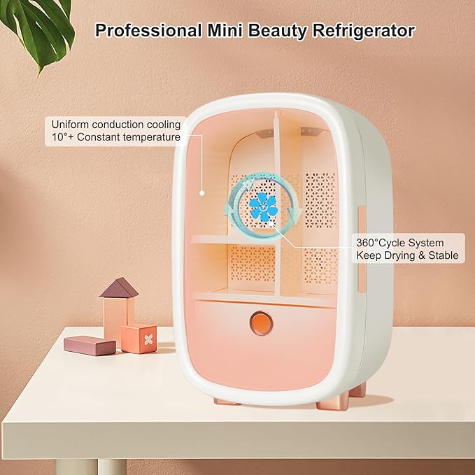 Skincare Fridge 12 Liter, Beauty Fridge for Comestic storage 10°C/50°F + Intelligent Constant Temperature Control Mini Refrigerator, White Compact Cosmetics Refrigerator for Makeup Lipstick