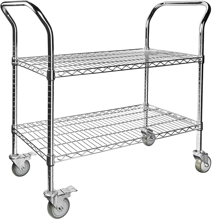 Northsky 2-Shelf Wire Utility Cart on Wheels, Chrome Finish Rolling Metal Shelving with Wheels, 550lb Capacity, 36" x 18" x 38", 2 Tier Rolling Cart for Kitchen Bar Storage Use