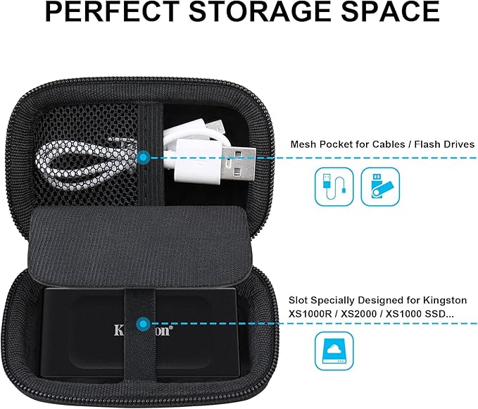 Lacdo Hard Carrying Case for Kingston XS1000 / XS2000 / XS1000R SSD 500GB/1TB/2TB/4TB Portable External Solid State Drive USB 3.2 EVA Shockproof Protective Storage Travel Bag, Black