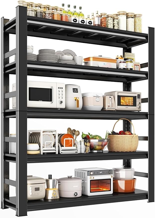 Garage Storage Shelves,5 Tier Shelving Unit, 40 inch Wide, 18” Deep, 78” Tall Organizer Metal Shelf for Basement/Laundry/Pantry Heavy Duty, Adjustable,Easy to Install (5Tier-47"Wx18"Dx78"H with Fence)
