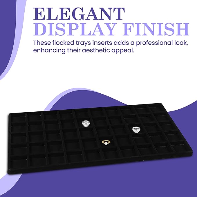 Novel Box 5 Pack 50-Slot Black Liner Jewelry Storage Tray Inserts 14.75x8.25x1 Inches - Jewelry Organizer Pad for Drawers & Store Displays - Jewelry Display Pads for Rings Earrings & Pendants