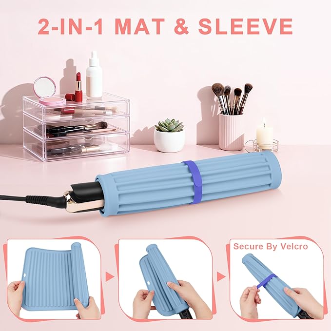 AMIJEAL Oversize Silicone Heat Resistant Mat for Hair Tools, Curling Iron Flat Iron Hair Straightener Holder Mat, Portable Hot Tools Sleeve Pad for Travel Vanity Salon(14.2" x 11.0")
