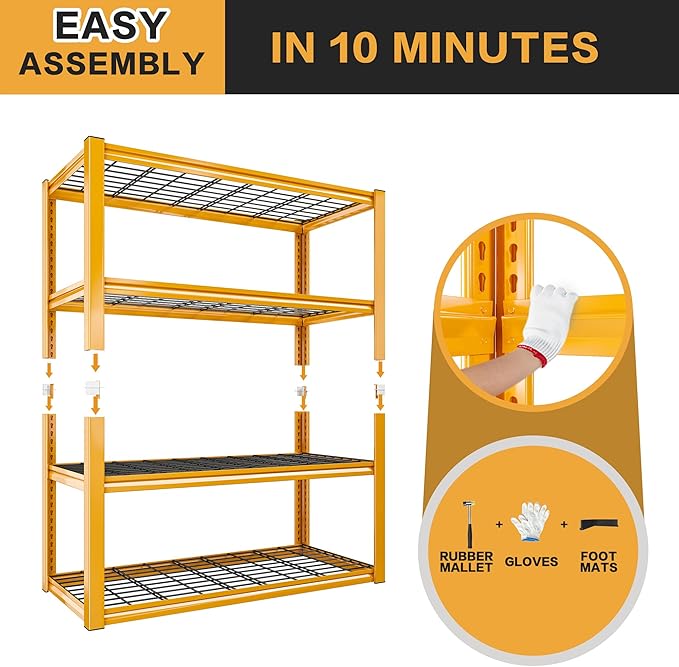 REIBII 40" W Garage Shelving 2240 LBS Storage Shelves Adjustable Heavy Duty Shelving 4 Tier Metal Shelves for Storage for Garage Kitchen Pantry Warehouse Basement 40" W × 19.5" D × 59.5" H, 4 Pack