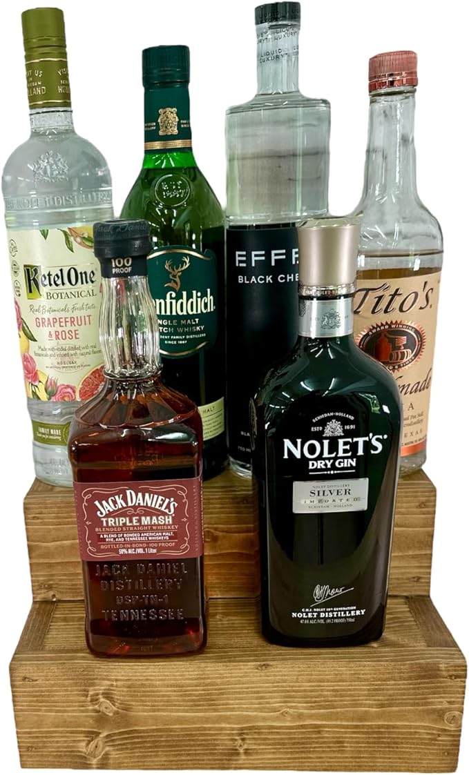 Tiered Bottle Shelf | 2 Tier Liquor Bottle Display | Bar Organization | Kitchen Counter Shelf (Early American)