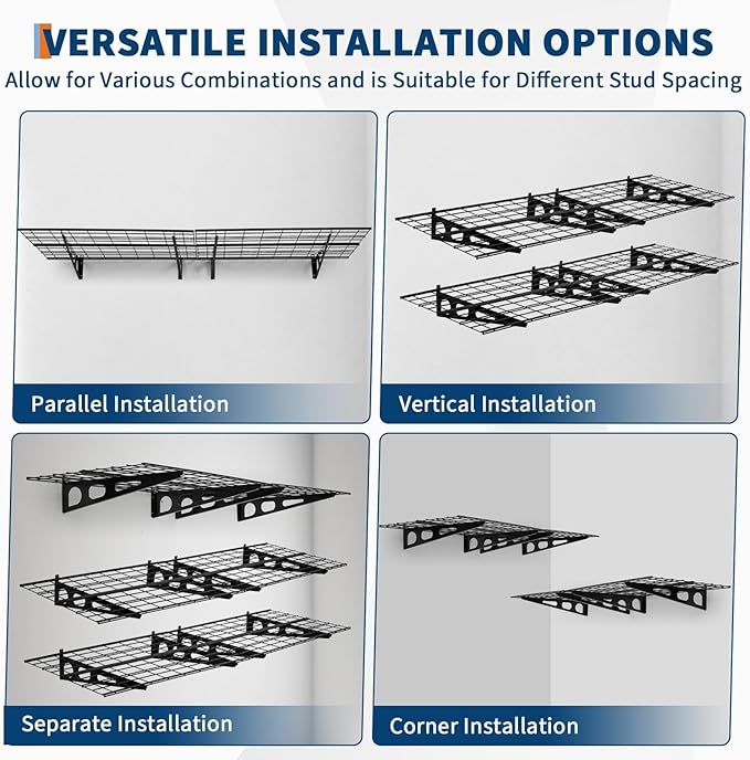 2 Pack 2x6 FT Garage Shelves Wall Mounted,1600 LBS Heavy Duty Wall Shelf with Adjustable Distance,for Garage,Kitchen Laundry,Shopping Mall and Tool Room,Black