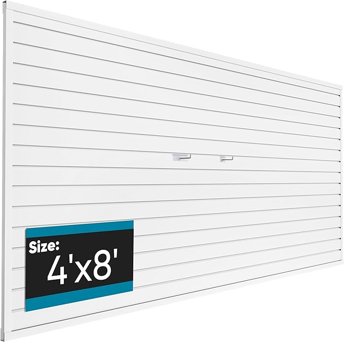 Braki PVC Slat Wall Paneling 4x8 ft, Garage Organizer Storage System, White Slatwall Panels for Garage Organization Product, Heavy Duty Wall Mounted Tool Storage for Home