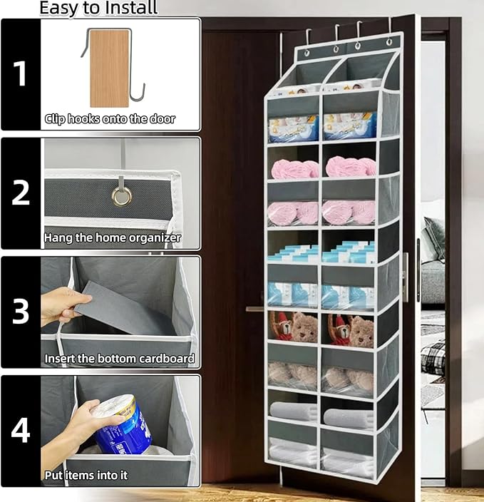 5-Tier Heavy Duty Over the Door Organizer with 10 Compartments - 600D Oxford Cloth Large Behind Door Storage for Closet, Nursery, Bedroom, Pantry, Diaper & Toy Organizer (Gray)